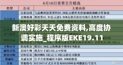 新澳好彩天天免費資料,高度協(xié)調實施_程序版EKE19.11