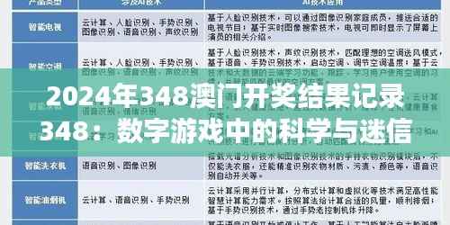 2024年348澳門開獎結(jié)果記錄348：數(shù)字游戲中的科學(xué)與迷信