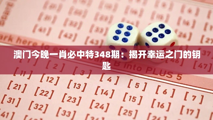 澳門今晚一肖必中特348期：揭開幸運之門的鑰匙