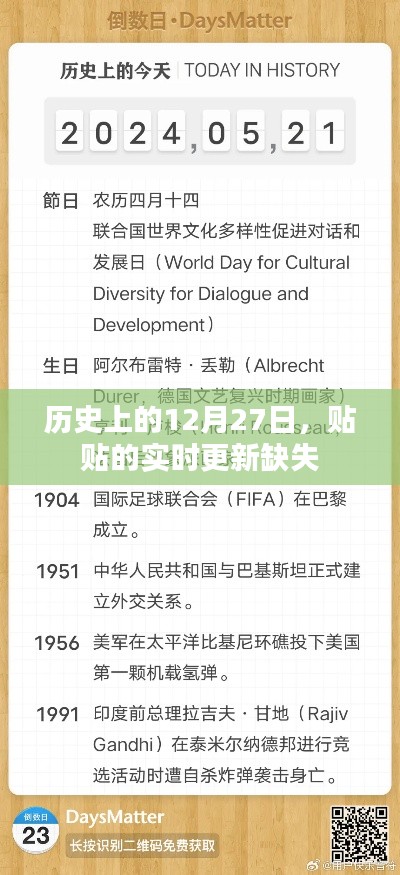 歷史上的大事件，12月27日實時更新缺失